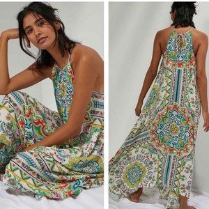 NWOT By Anthropologie Ella Halter Tunic Tribal Flowy Maxi Dress M/L